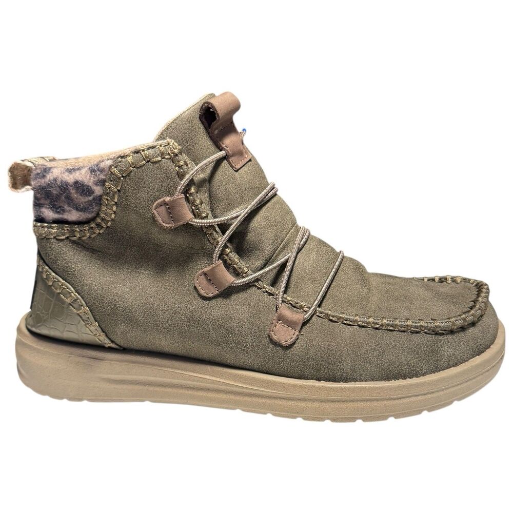 Hey Dude Boots Womens 8 Eloise Ankle Booties Dusty‎ Olive Recycled Leather